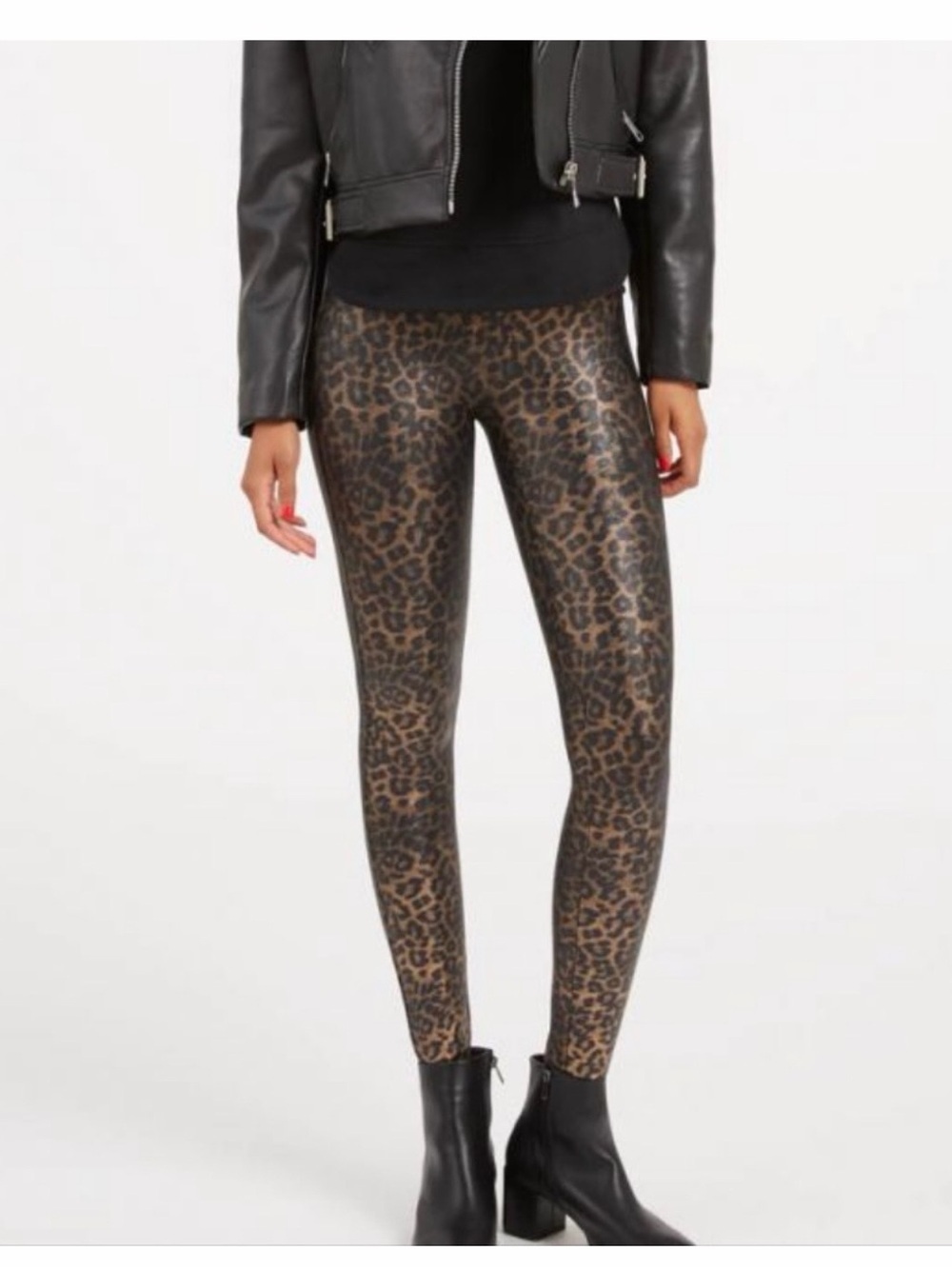 SPANX Leopard-Print Faux-Leather Leggings in Brown and Black  0334